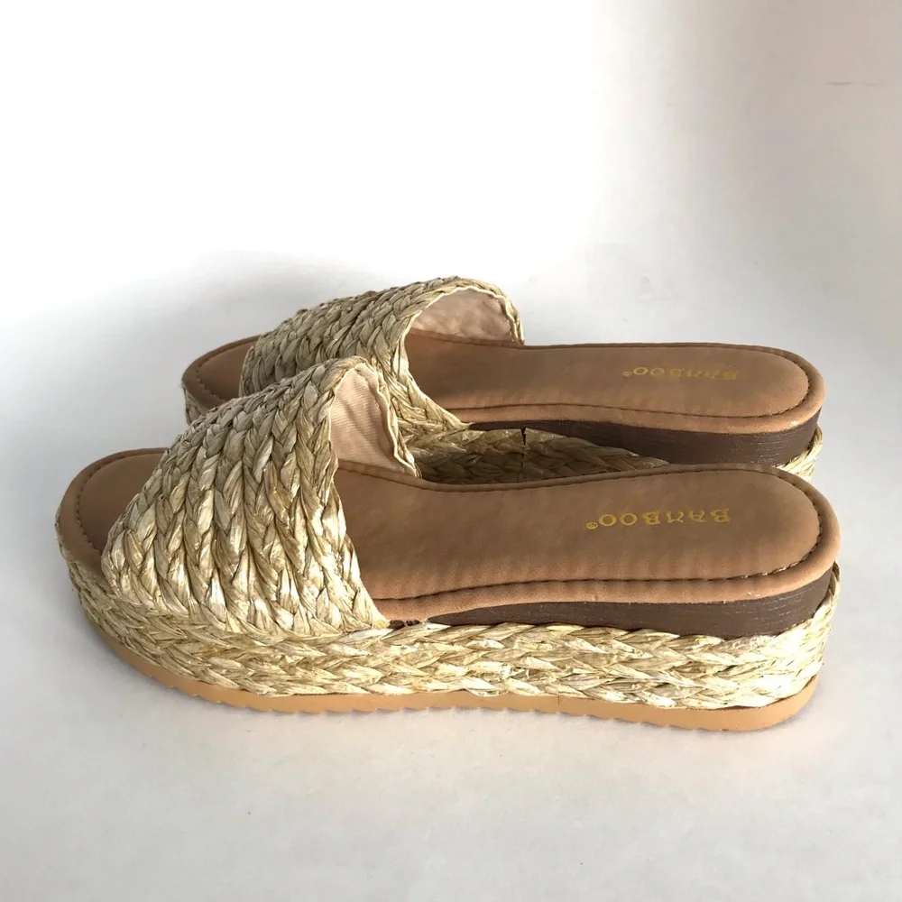 Raffia Platform Slip On Sandals (7) - Picture 9 of 13